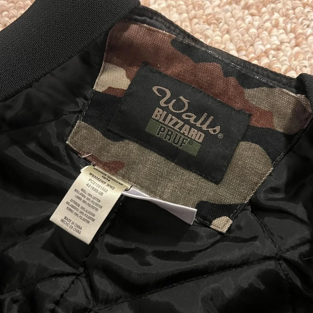 Walls Blizzard Pruf Ski Pants Kids 12/14 Brown Camo Bib Insulated Snow Winter